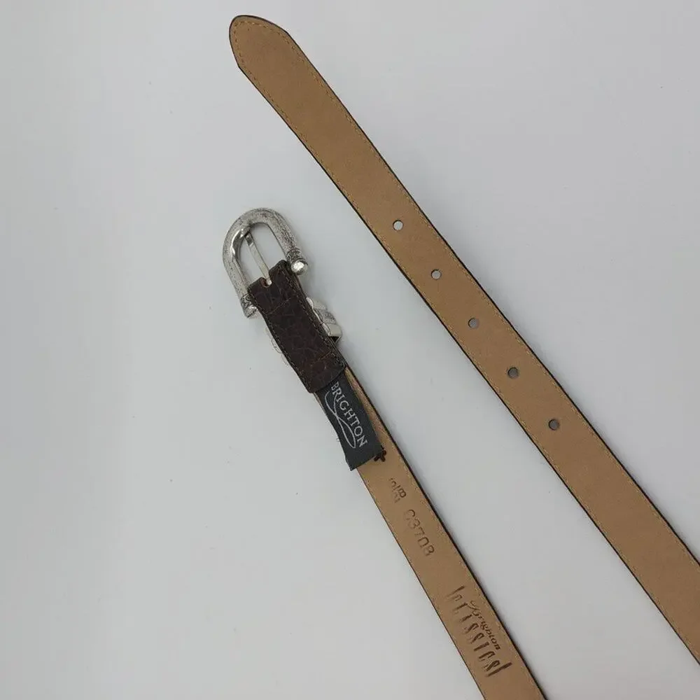 Vintage Brighton Classic Brown Genuine Leather Belt C3708 Silver Tone Buckle